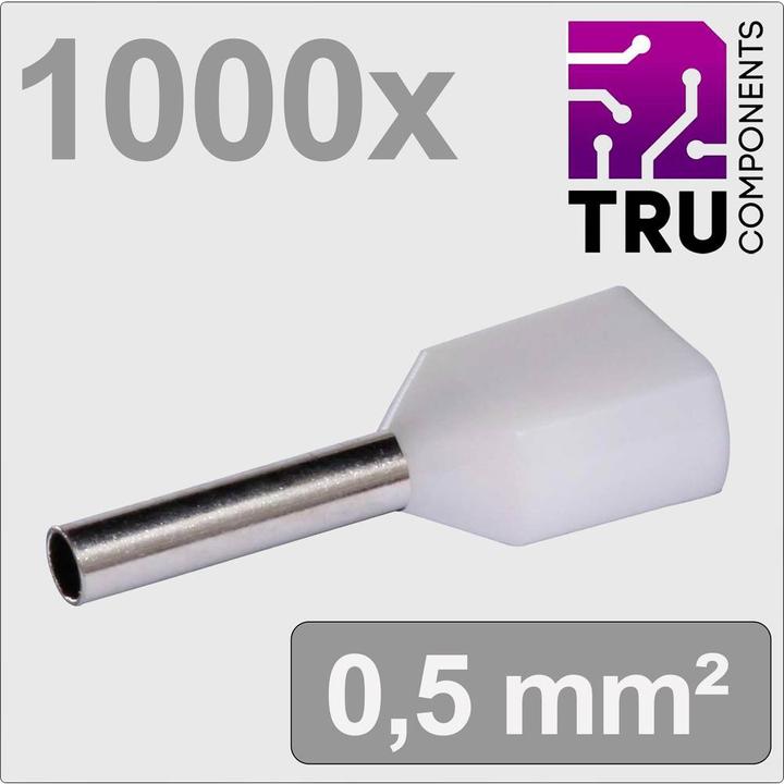 Tru Components TC-13377224 Zwillings-Aderendhülse 0.5 mm² Teilisoliert Weiss 1000