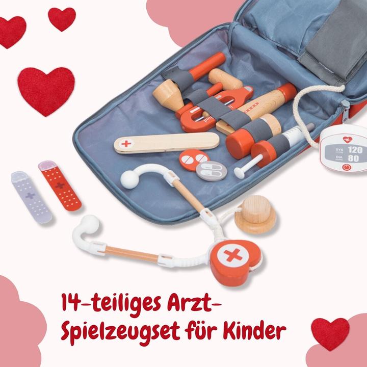 Produktbild Hermex Arzt-Spielzeug-Set für Kinder Doktor-Set Holz-Kinderspielzeug Arztkoffer Doktorkoffer