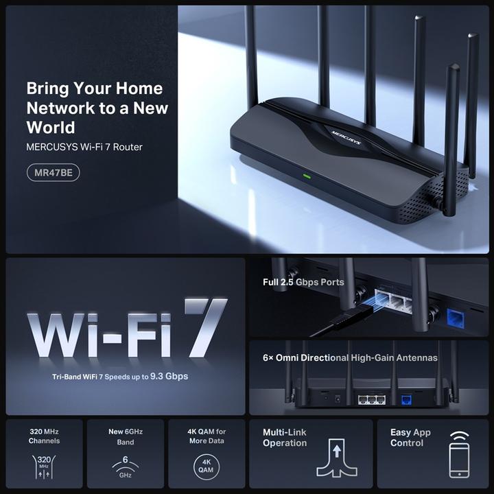 Actual product image Mercusys WRL ROUTER 9300MBPS/4PORT MR47BE