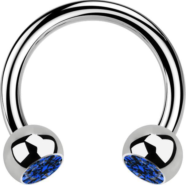 Star Piercing Micro Circular Barbell silber mit zwei Kugeln Kristall dunkelblau (Titan G23, ohne Messing)