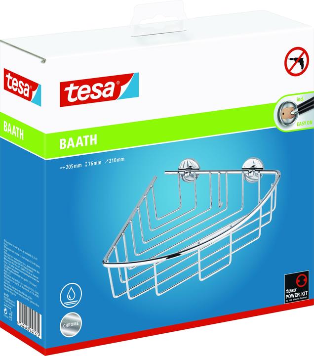Produktbild tesa BAATH+ Duschablage inkl. Klebelösung ohne Bohren (21 x 20.5 x 7.5 cm)