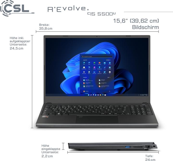 Produktbild CSL Notebook R'Evolve C15 5500U 32GB 1000GB Windows 11 Home (15.60", AMD Ryzen 5 5500U, 32 GB, 1000 GB, DE)