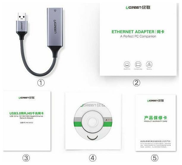 Actual product image Ugreen Ethernet Adapter (USB, RJ45 Gigabit Ethernet (1x))