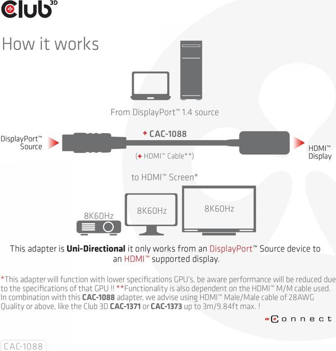 Actual product image Club 3D DisplayPort to (HDMI, 4.90 cm)