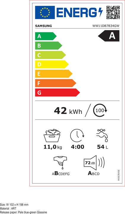 Label énergétique Samsung WW11DB7B34GW (11 kg, Gauche)