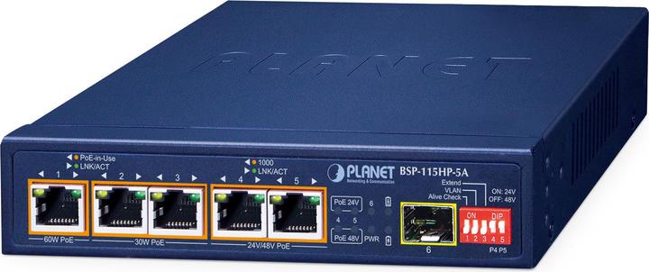 Produktbild Planet 5-Port Hybrid PoE Solar Switch + 1-Port SFP BSP-115HP (6 Ports)