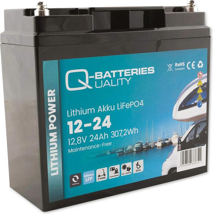Actual product image Q-Batteries Lithium battery 12-24 12.8V 24Ah 307.2Wh, LiFePO4 battery (12.80 V, 24 Ah)