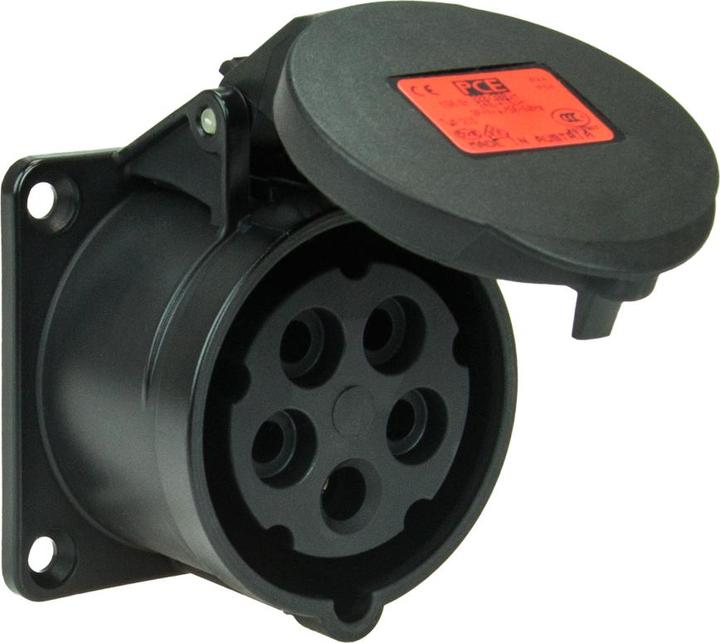 Produktbild PCE 325-6x Anbaudose gerade 32A 5p 6h IP44/54 schwarz (Flansch 70x70 - Lochabstand 56x56)