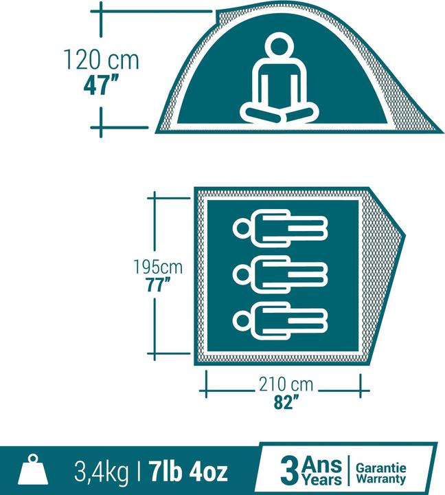 Produktbild Quechua MH100 - 3P (Kuppelzelt, 4.60 kg, 3 Personen)