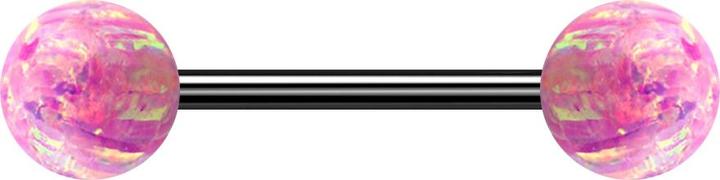 Actual product image Star Piercing Micro barbell black with two balls opal pink (without brass, Surgical steel 316L)