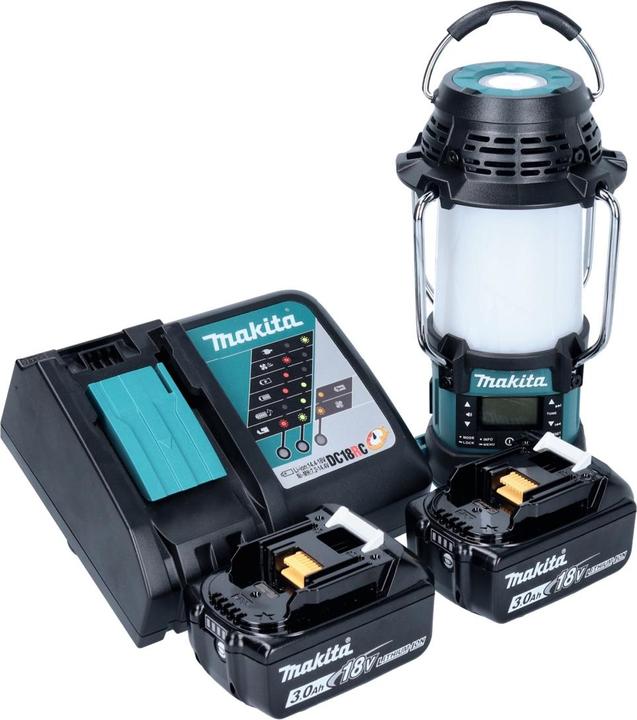 Actual product image Makita DMR056RF Cordless Radio FM/DAB+ IP65 360° 18V with lantern + 2x Batteries 3.0Ah + Charger (FM, DAB+, AM, Bluetooth)