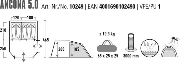 Image du produit High Peak Ancona 5.0 (Tente tunnel, 10.30 kg, 5 personnes)