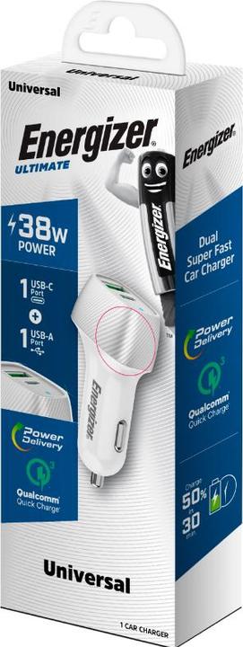 Produktbild Energizer Car Charger - Power Delivery & QC3 - 38W - 1 USB-C & 1 USB-A, silber