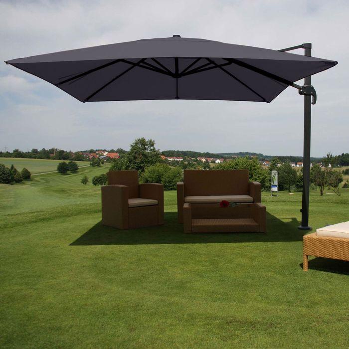 Produktbild Mendler Gastronomie-Ampelschirm HWC-A96, 3x4m (Ø5m) Polyester/Alu, anthrazit ohne Ständer, drehbar (1.04 m)
