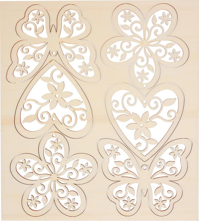Produktbild VBS Anhänger "Blumen, Herzen und Schmetterlinge", 6er-Set