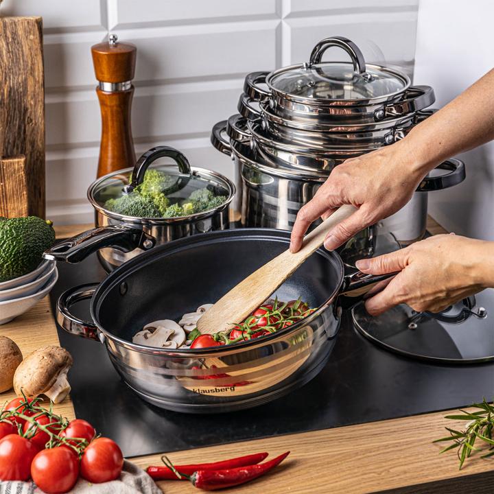 Immagine prodotto Klausberg Elegante set di pentole in acciaio inox con coperchio in vetro, 6 pezzi (Pentola, Acciaio inossidabile)