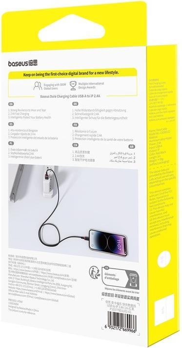 Image du produit Baseus Câble de recharge rapide Dura Type A vers IP 2.4A Noir Rouge (1 m, USB 2.0)