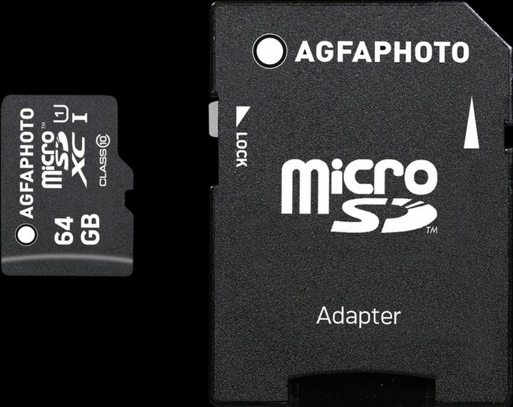 Immagine prodotto AGFAPHOTO MicroSDXC UHS-I 64 GB ad alta velocità classe 10 U1 + adattatore (64 GB, microSDXC, U1, UHS-I)