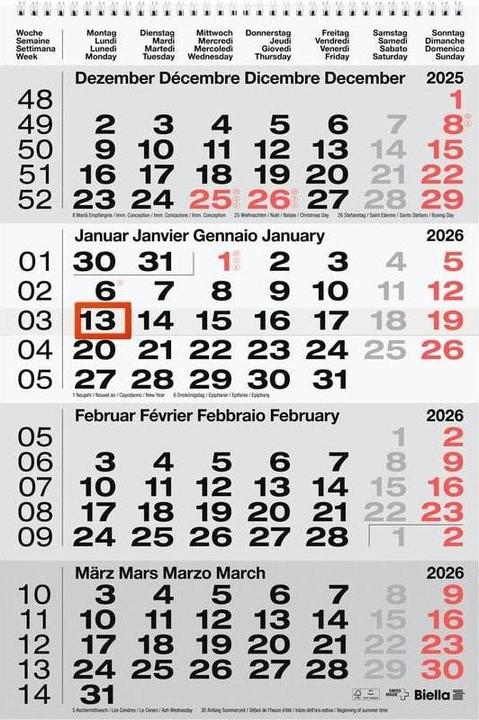 Immagine prodotto Biella Calendari con visualizzazione di 4 mesi (31 x 47 cm)