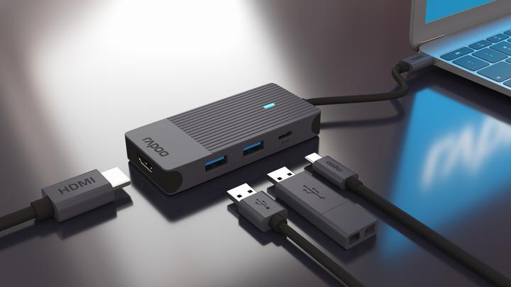 Immagine prodotto Rapoo Adattatore multiplo USB-C, 4 in 1, grigio (USB-C, 4 Porti)