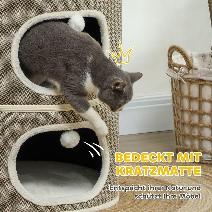 Actual product image Swisshandel24 Kratztonne, 69 cm hoch Katzentonne mit 2 Höhle, Kratzbaum für Katze bis 6 kg (69 cm, Coffee brown+cream white)