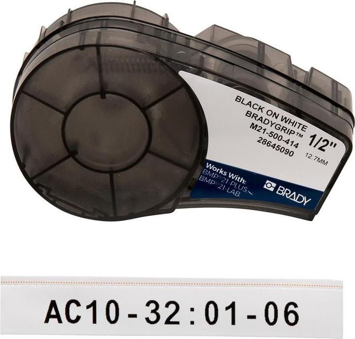 Actual product image Brady M21-500-414, Grip hook and loop tape for printing on BMP21-PLUS, polyester, black on white, 12.70 (1.27 cm, White, Black)