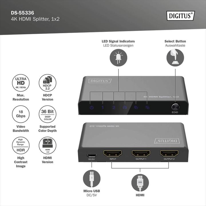 Produktbild Digitus 4K HDMI Splitter, 1x2