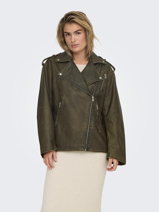 Actual product image Only Band collar biker jacket Faux leather jacket (XS)