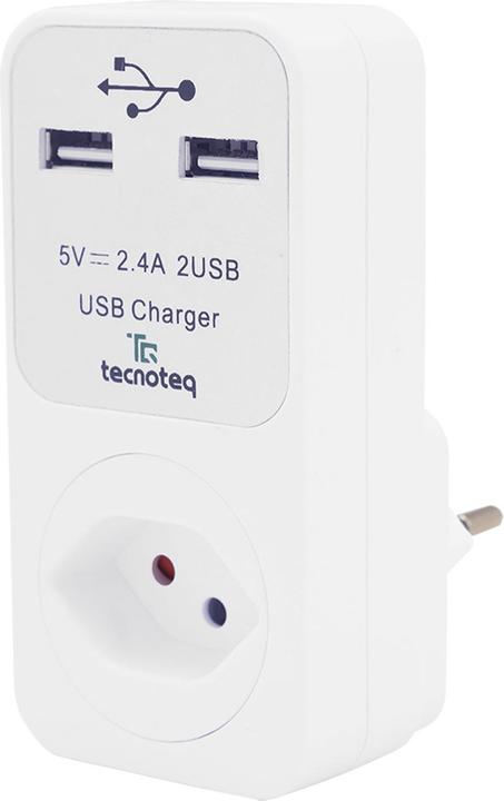 Produktbild Tecnoteq Steckdose mit 2x USB-Ladeport 2.4A Überspannungsschutz, Swiss-Edition