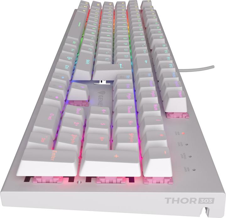 Produktbild Genesis Klawiatura Dla Graczy Thor 303 Us Podswietlenie RGB Mechaniczna Silent Switch Biala Hot Swap (US, Kabelgebunden)