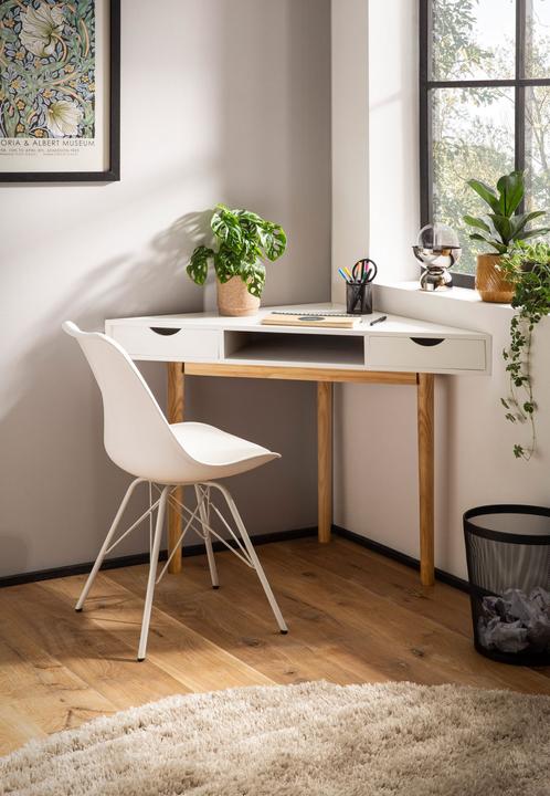 Actual product image FineBuy Eckschreibtisch Schreibtisch 80 cm Weiss Schubladen Tisch Platzsparend (80 x 80 x 78 cm)