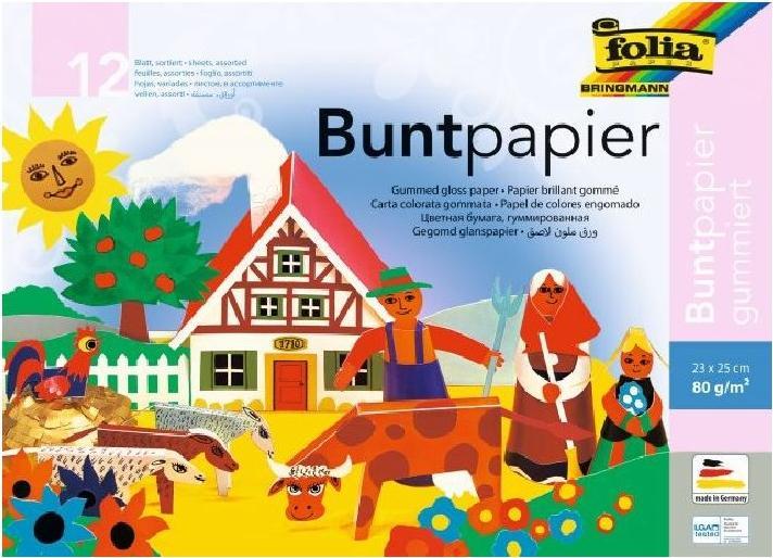 Produktbild Folia Buntpapier gummiert farbsortiert 80 g/qm 12 Blatt (80 g/m², 12 x)
