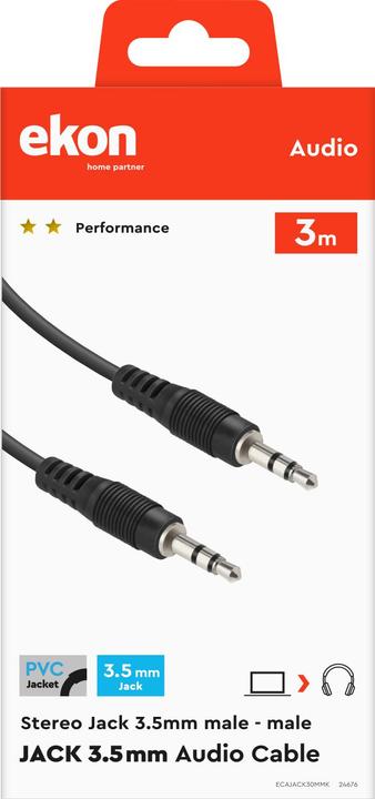 Actual product image Ekon Audio cable with a 3.5mm male - male jack (3 m, 3.5mm jack (AUX))
