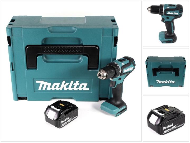 Actual product image Makita DDF 485 T1J cordless drill driver 18V 50Nm in Makpac + 1x 5,0 Ah battery - without charger (Rechargeable battery operated)
