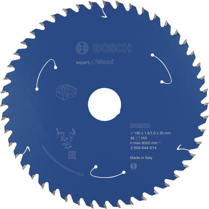Bosch Professional Zubehör Lama circolare a batteria Expert per legno, 190 x 1,5/1 x 30, 48 denti