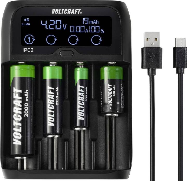 Produktbild Voltcraft Rundzellen-Ladegerät (1 Stk., 10440, 14500, 14650, 16340, 17500, 17650, 17670, 18350, 18500, 18650, 22650, 26500, 26650, AA, AAA, C, AAAA, Sub-C, Ladegerät ohne Akku)
