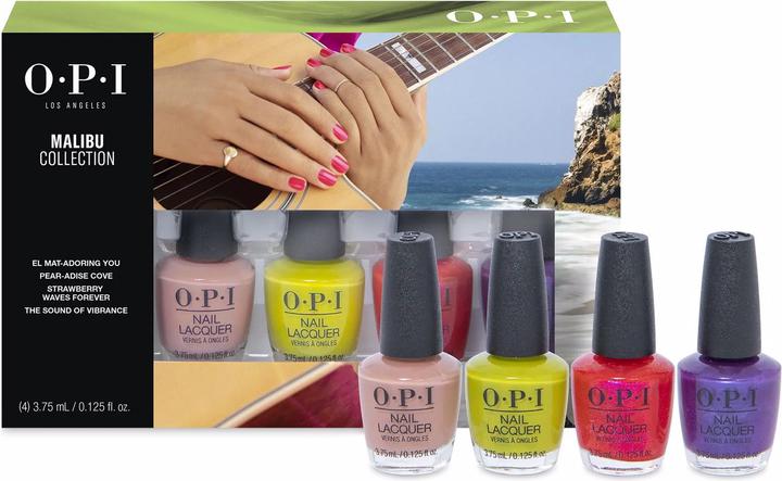 OPI Klassische Mini-Nagellacke im 4er-Set der Malibu Kollektion (Grün, Altrosa, Glitter, Pink, Violett, Gel-Effekt Nagellack)