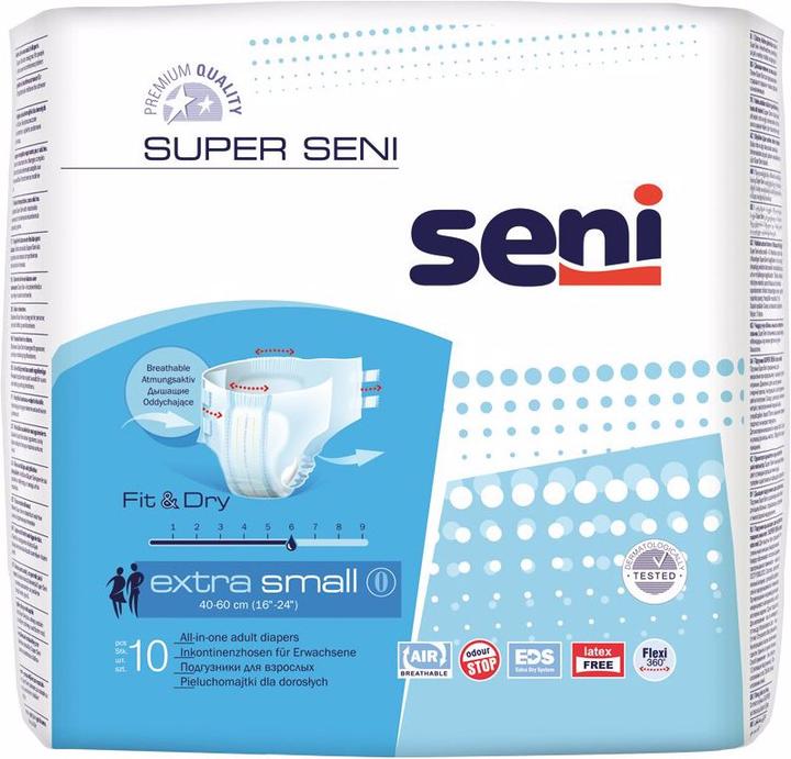 Image du produit Seni Super Couches XS respirantes tour de hanches 40-60cm 6 gouttes (10 x, Mini)