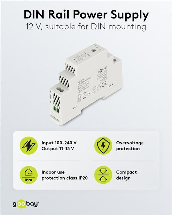 Produktbild Goobay Hutschienen-Netzteil DIN-Rail 12 V, 1,25 A, 15 W