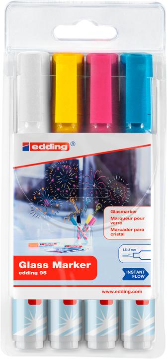 Image du produit Edding E95 - Kit de marqueurs pour tableaux blancs (Blanc, Jaune, Pink, Bleu clair, 3 mm, 4 x)
