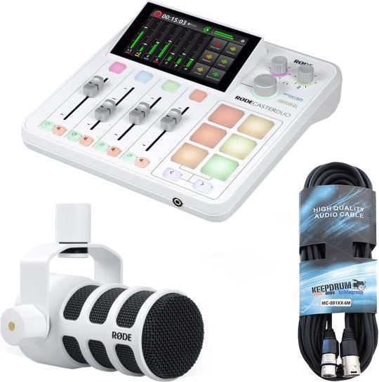 RØDE Rodecaster Duo Weiss mit Podmic Weiss und Kabel (Studio- und Livemixer)