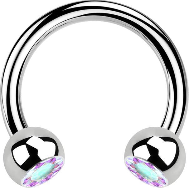 Actual product image Star Piercing Micro Circular Barbell silver with two crystal balls multicolour (Surgical steel 316L)