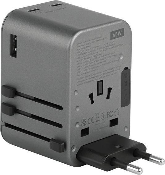 Image du produit Energea ład. siec. 1xUSB+2xUSB-C PD-PPS-QC 3.0 65W 1A2C adapter 4w1 US/UA/UE/UK szary/gunmetal Trave (65 W)