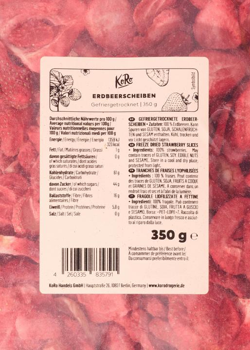 Nährwerte und Zutaten KoRo Gefriergetrocknete Erdbeerscheiben (350 g)