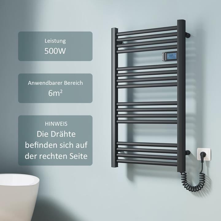 Produktbild Emke Badheizkörper Handtuchhalter Einstellbare Temperaturregelung 96x54cm Schwarz 500W (500 W)