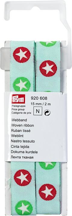 Produktbild Prym Webband mit Sternen, mint 15 mm, Coupon 2 m mit Haken