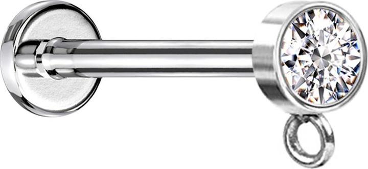 Produktbild Star Piercing Micro Labret Innengewinde silber mit Zylinder Kristall silber Ring für Anhänger (Chirurgenstahl 316L)