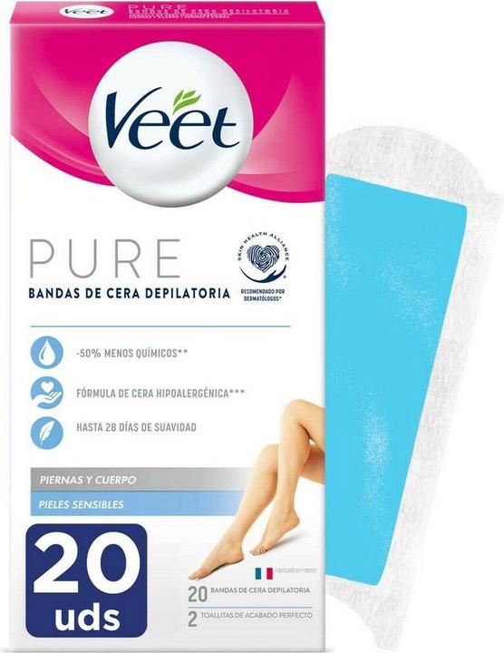 Produktbild Veet BANDAS DE CERA depilatorias corporales pure piel sensible 20 u (20 x)