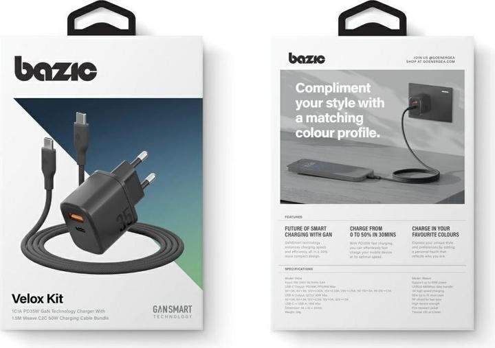 Actual product image Energea Wall Charger Bazic Goport Velox Kit 1xUSB-C 1xUSB-A GaN 35W with cable black (35 W)
