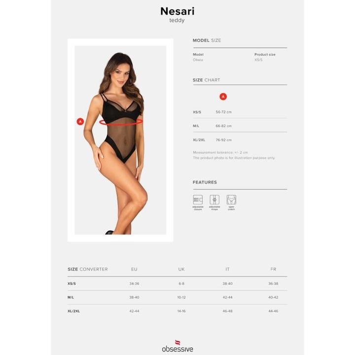 Actual product image Obsessive Nesari Crotchless Teddy - Black (L, XL)